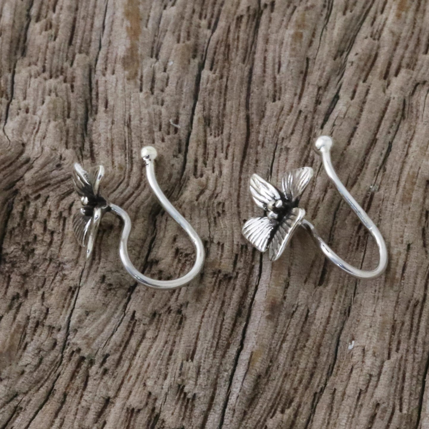 Petite Orchids Sterling Silver Orchid Flower Ear Cuffs from Thailand