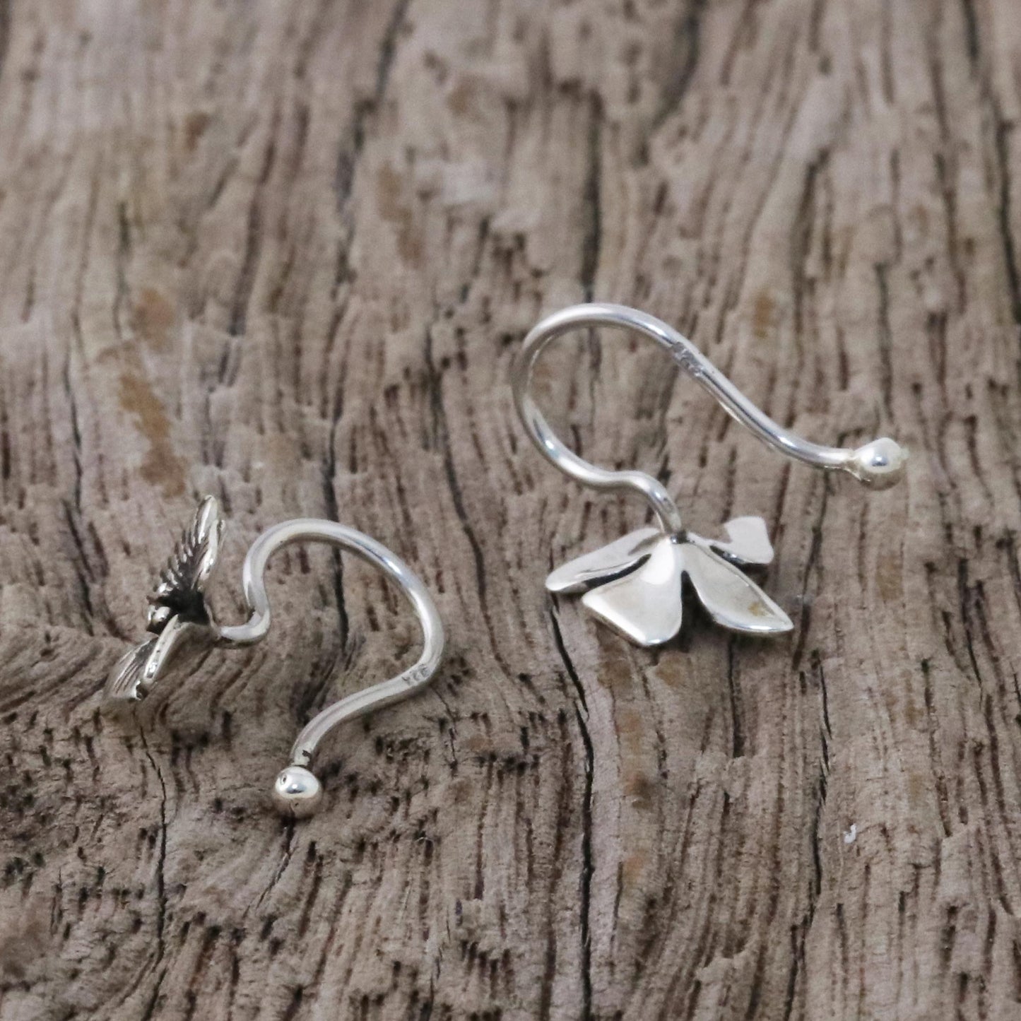 Petite Orchids Sterling Silver Orchid Flower Ear Cuffs from Thailand