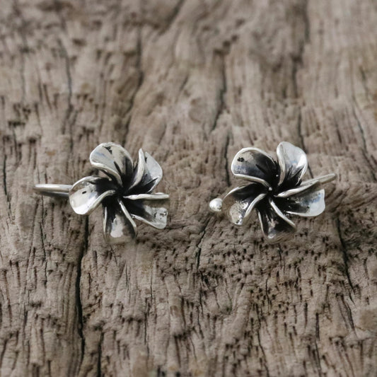 Frangipani Spiral Plumeria Silver Ear Cuffs