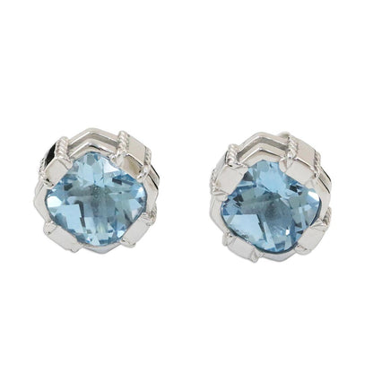 Peaceful Paradise Blue Topaz & Silver Button Earrings