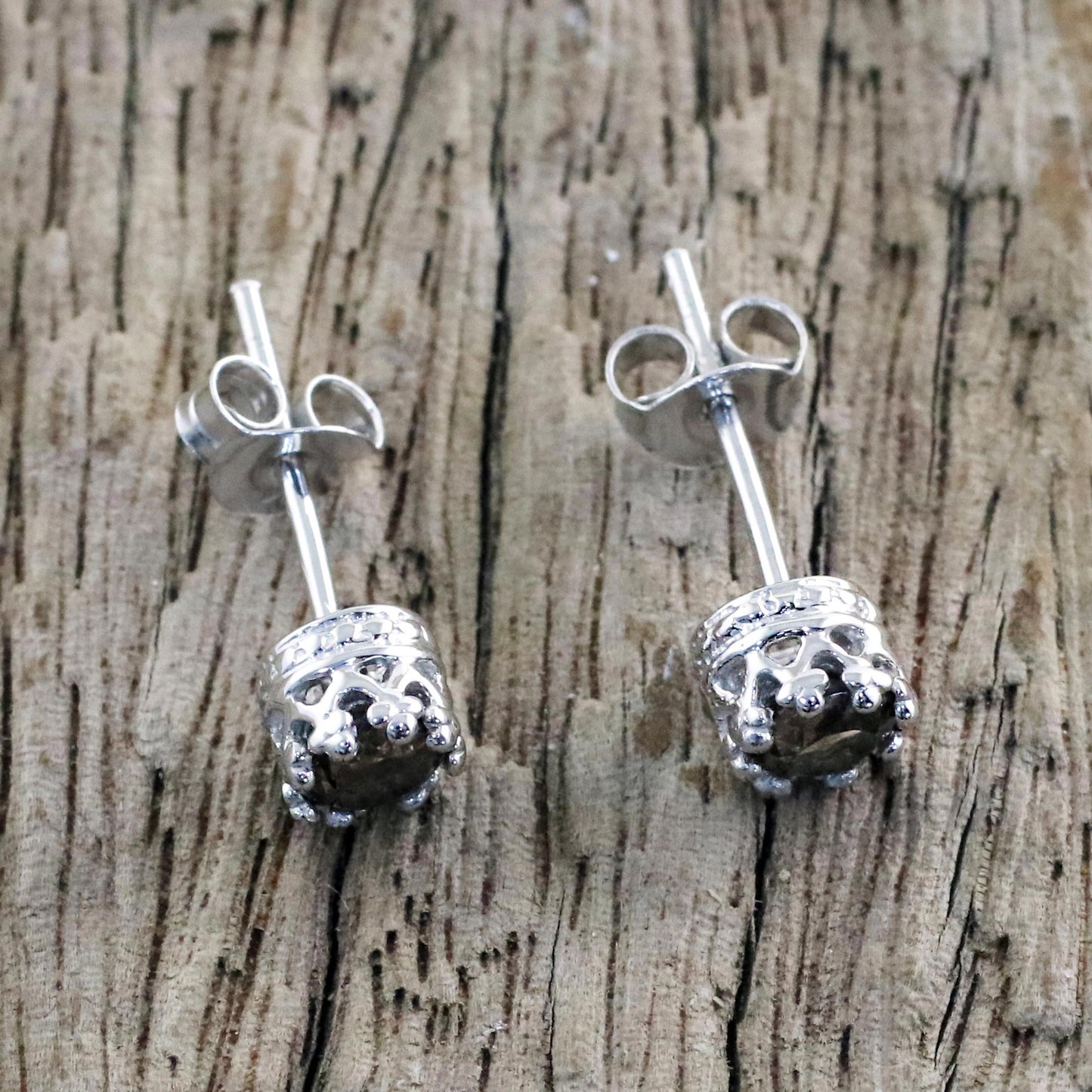 Brilliant Splendor Rhodium Plated Smoky Quartz Stud Earrings from Thailand