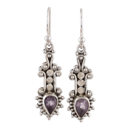 Droplet Dreams Sterling Silver and Teardrop Amethyst Earrings from India