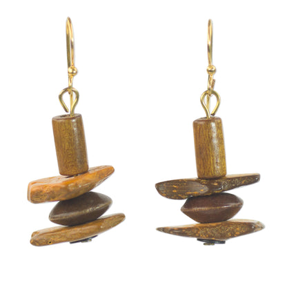 Prosperous Sika Ghanaian Handcrafted Sese Wood and Coconut Shell Earrings