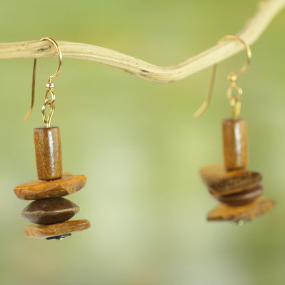 Prosperous Sika Ghanaian Handcrafted Sese Wood and Coconut Shell Earrings