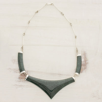 Mayan Elite Pointed 925 Silver Jade Statement Necklace from Guatemala