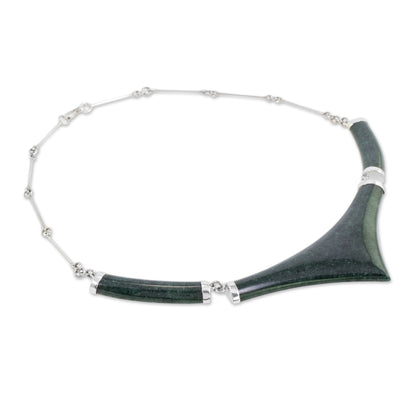 Mayan Elite Pointed 925 Silver Jade Statement Necklace from Guatemala