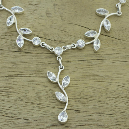 Sparkling Garland Quartz Garland in Sterling Silver Necklace from India