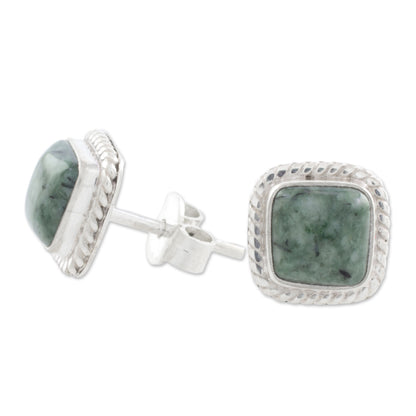 Love Lassos in Green Jade and Sterling Silver Rope Motif Earrings from Guatemala