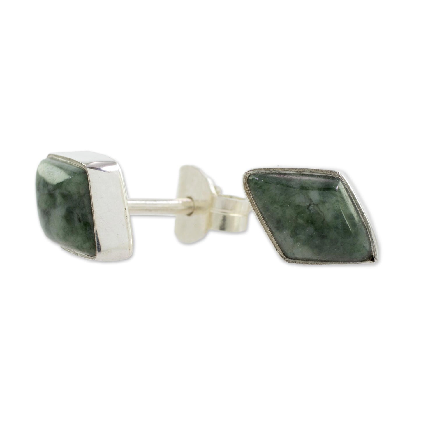 Mayan Elegance in Green Green Jade and 925 Silver Rhombus Earrings from Guatemala