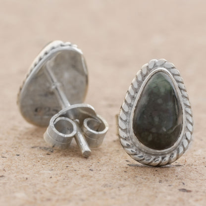 Teardrop Lassos Green Jade and 925 Silver Teardrop Earrings from Guatemala