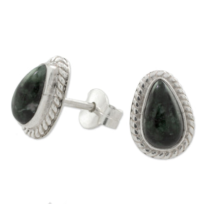 Teardrop Lassos Green Jade and 925 Silver Teardrop Earrings from Guatemala