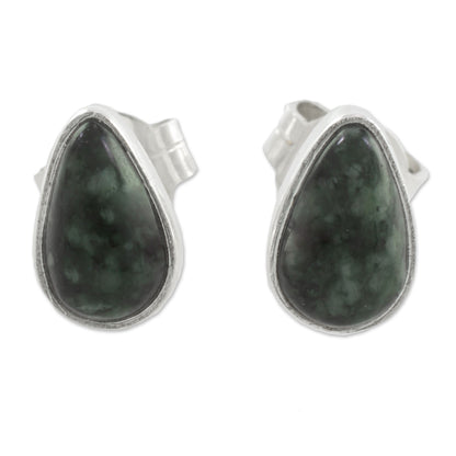 Mayan Teardrops in Dark Green Green Jade and 925 Silver Teardrop Earrings from Guatemala