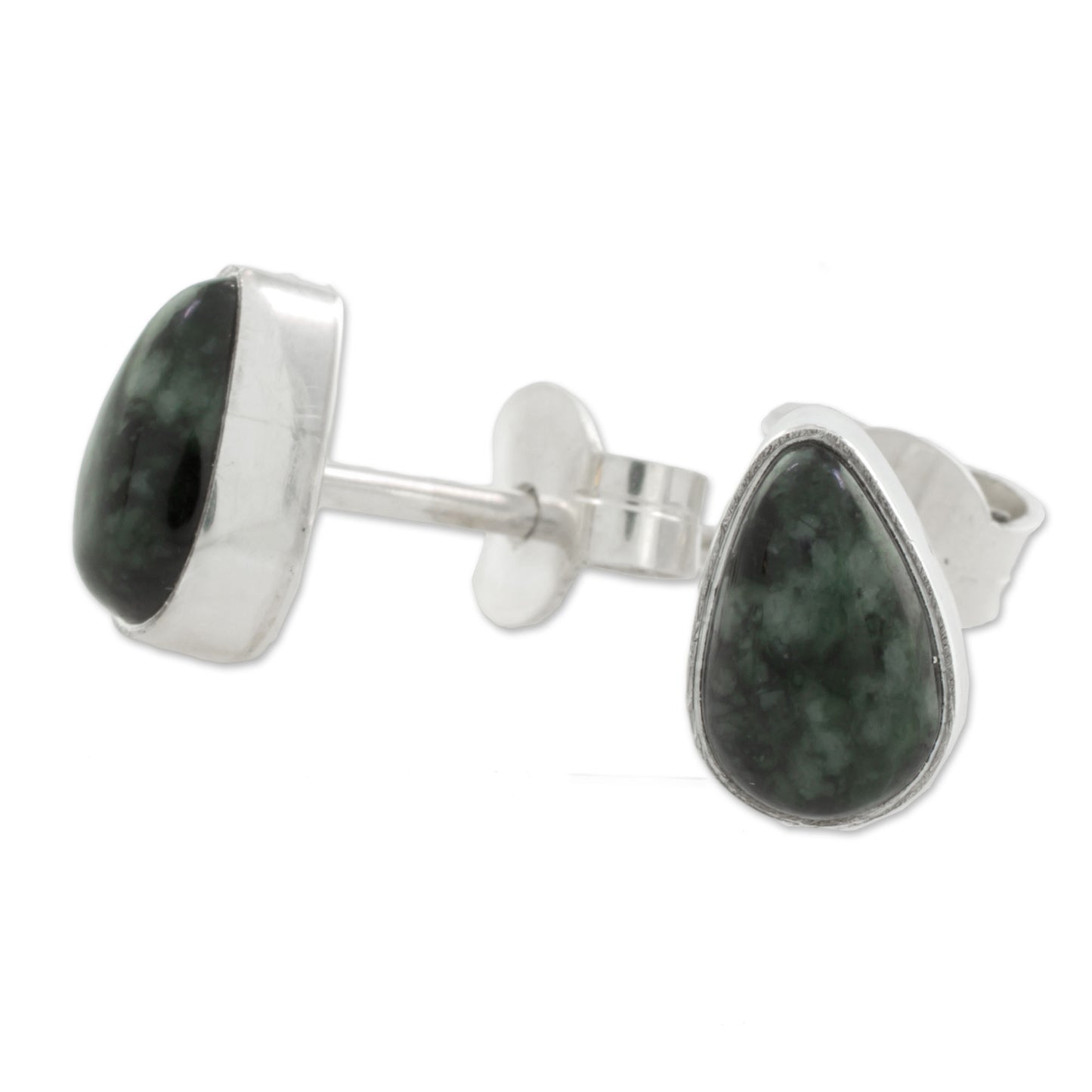 Mayan Teardrops in Dark Green Green Jade and 925 Silver Teardrop Earrings from Guatemala