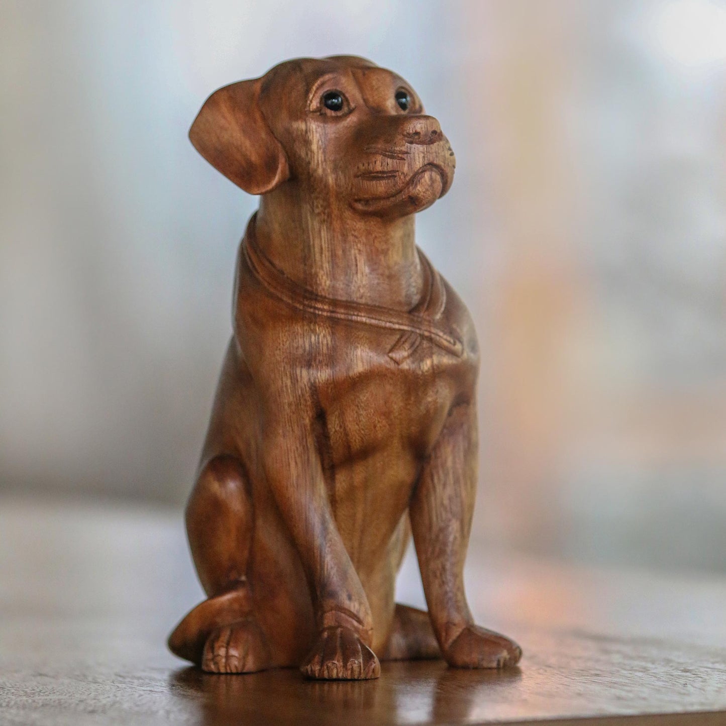 Begging Dog Wood Sculpture