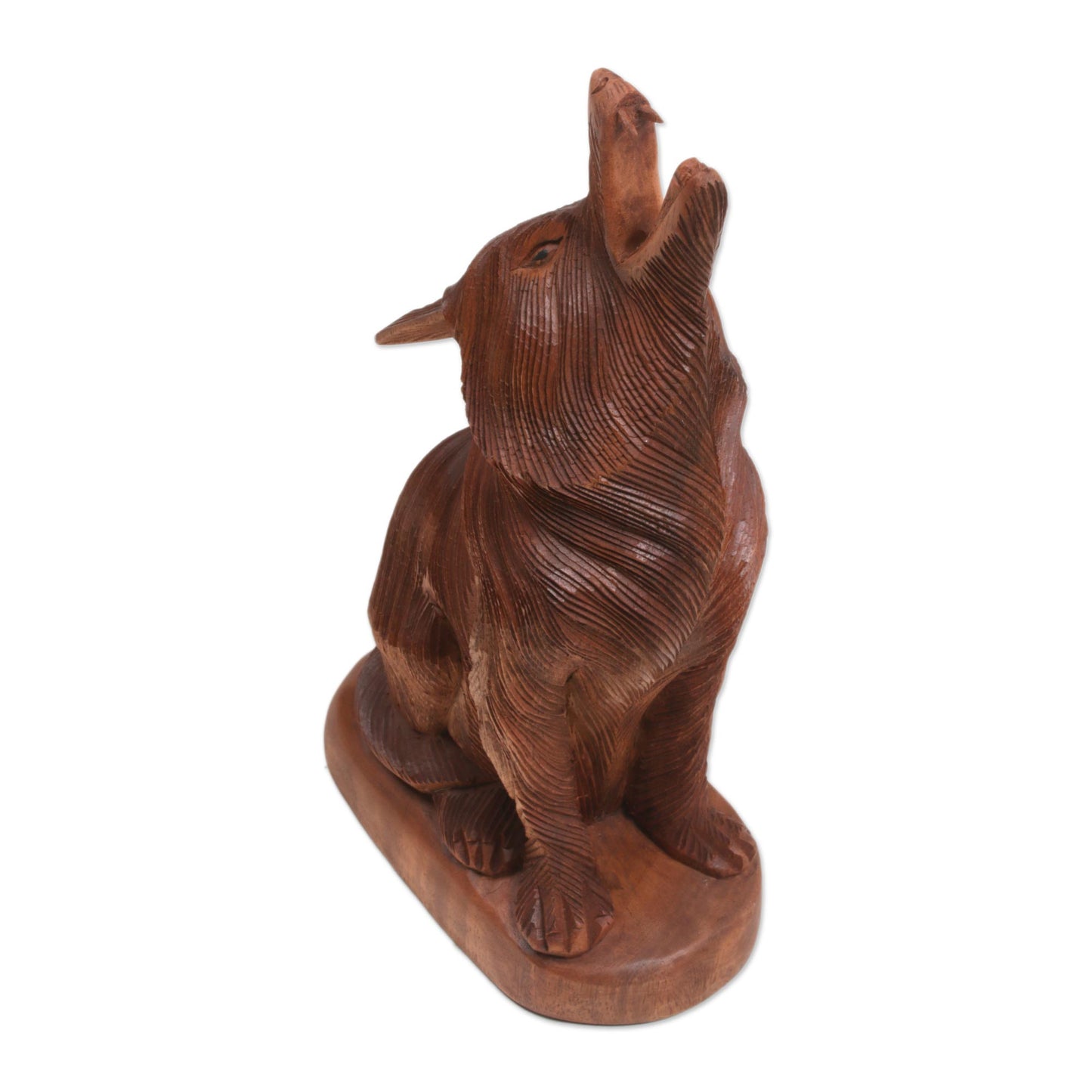 Howling Wolf Hand-Carved Suar Wood Howling Wolf Sculpture from Bali