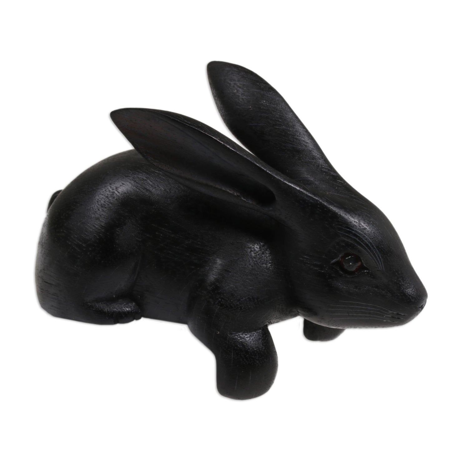 Curious Rabbit in Black Handcrafted Suar Wood Rabbit Sculpture in Black from Bali