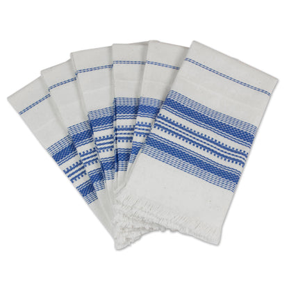 Cheerful Kitchen in Blue Striped 100% Cotton Napkins from Guatemala (Set of 6)