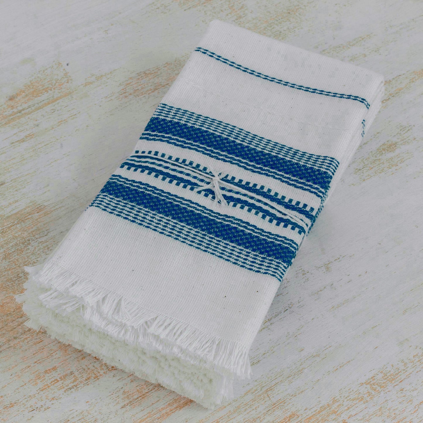 Cheerful Kitchen in Blue Striped 100% Cotton Napkins from Guatemala (Set of 6)