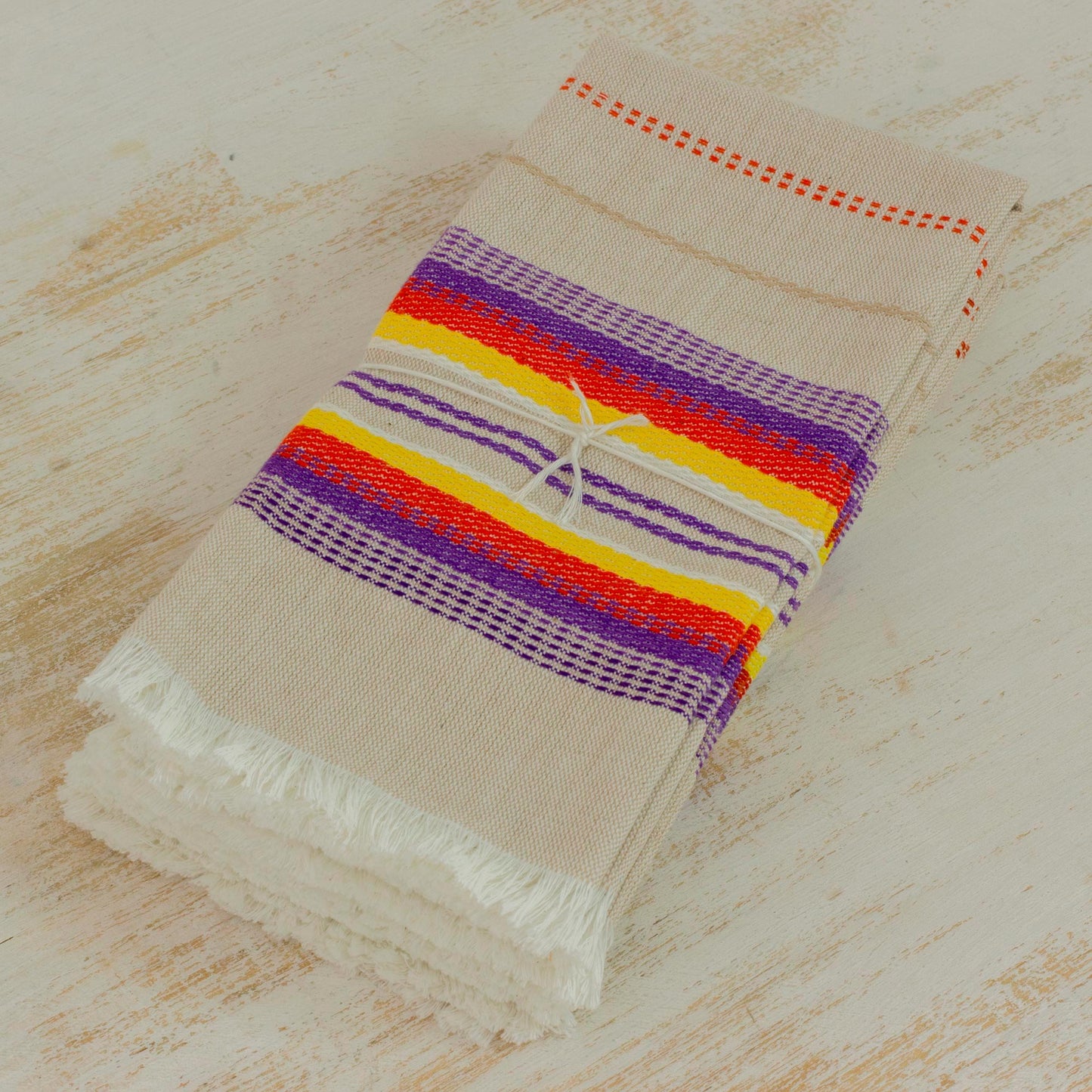 Sunset Dinner Striped 100% Cotton Napkins from Guatemala (Set of 6)