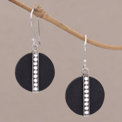 Dotted Discs Dot Motif Lava Stone and Sterling Silver Earrings from Bali