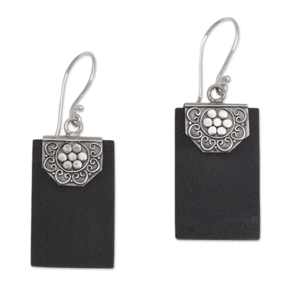 Bars of Midnight Silver Lava Stone Earrings