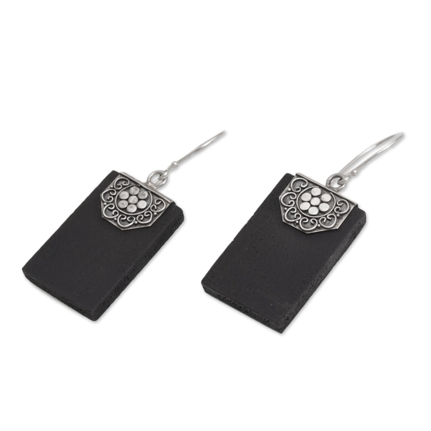 Bars of Midnight Silver Lava Stone Earrings