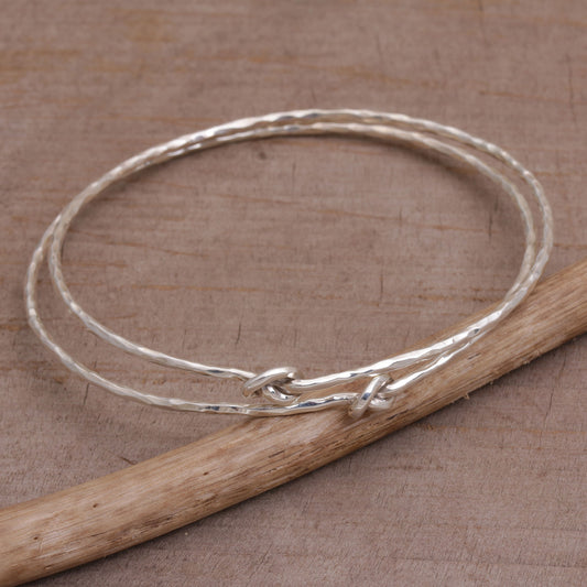 Why Knot Pair of 925 Sterling Silver Bangle Bracelets from Bali