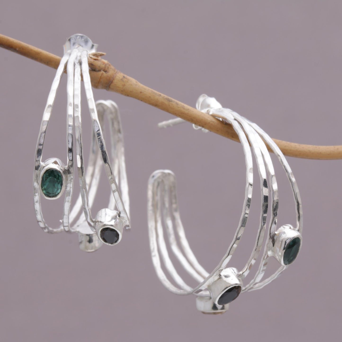 Bold Majesty Multi-Gemstone and Sterling Silver Half-Hoop Earrings