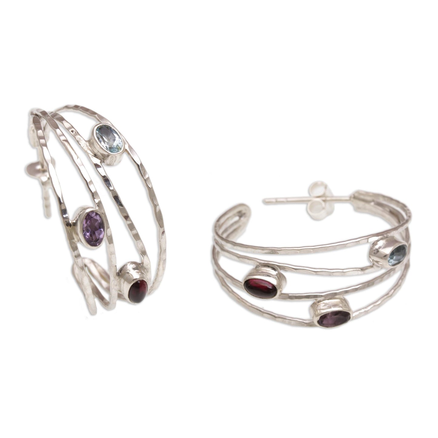 Eternal Majesty Multigemstone and Sterling Silver Half Hoop Earrings