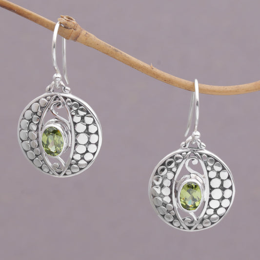 NOVICA  Peridot .925 Sterling Silver Dangle Earrings 'Temple Watchers'