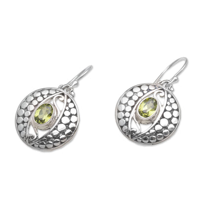 NOVICA  Peridot .925 Sterling Silver Dangle Earrings 'Temple Watchers'