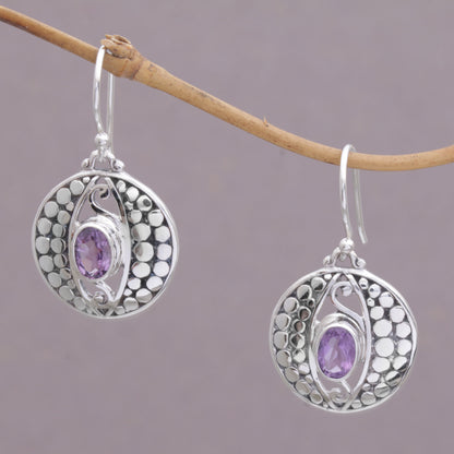 NOVICA  Amethyst .925 Sterling Silver Dot Motif Dangle Earrings, 'Temple Watchers'