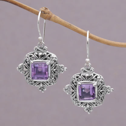 Sacred Altar Square Amethyst and Sterling Silver Earrings from Bali