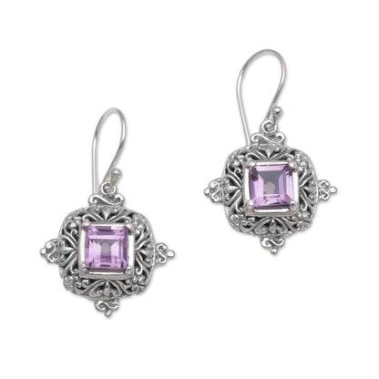 Sacred Altar Square Amethyst and Sterling Silver Earrings from Bali