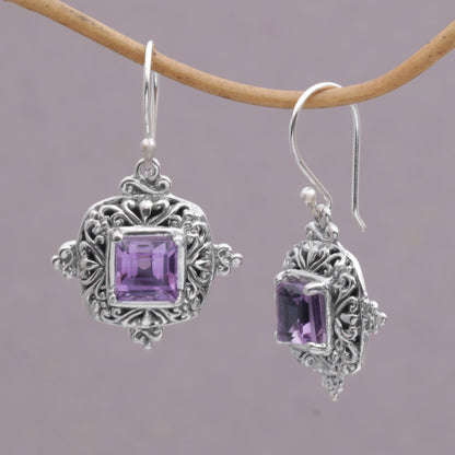 Sacred Altar Square Amethyst and Sterling Silver Earrings from Bali