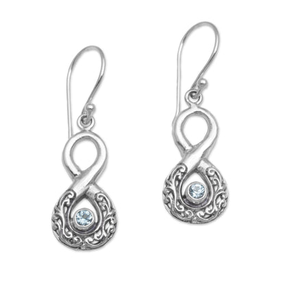 Blue Tangle Blue Topaz and Sterling Silver Looping Earrings from Bali