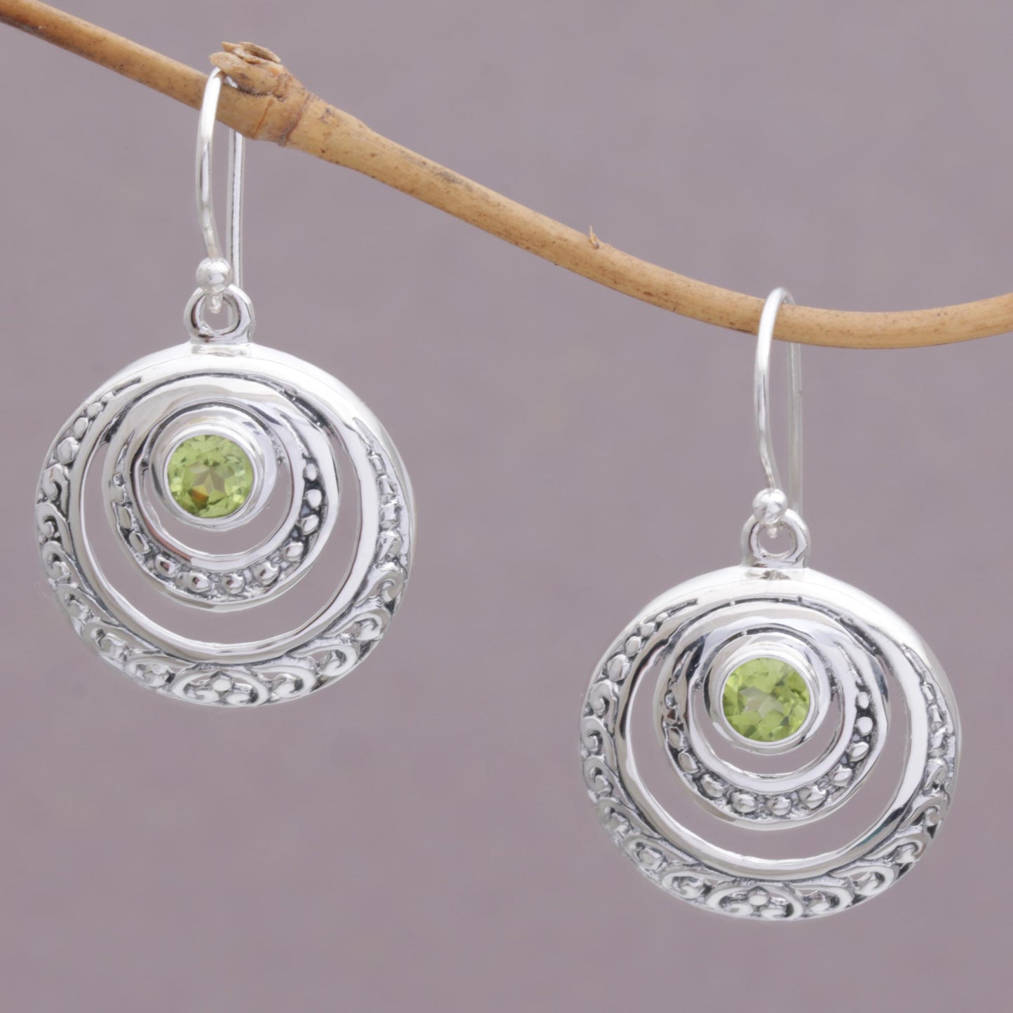 Heavenly Gleam Peridot and Sterling Silver Crescent Earrings from Bali