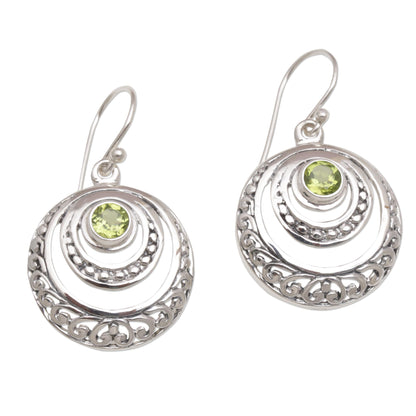 Heavenly Gleam Peridot and Sterling Silver Crescent Earrings from Bali