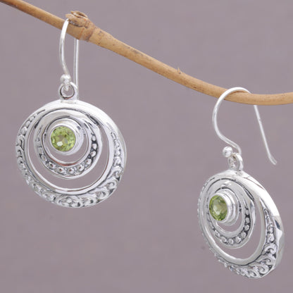 Heavenly Gleam Peridot and Sterling Silver Crescent Earrings from Bali