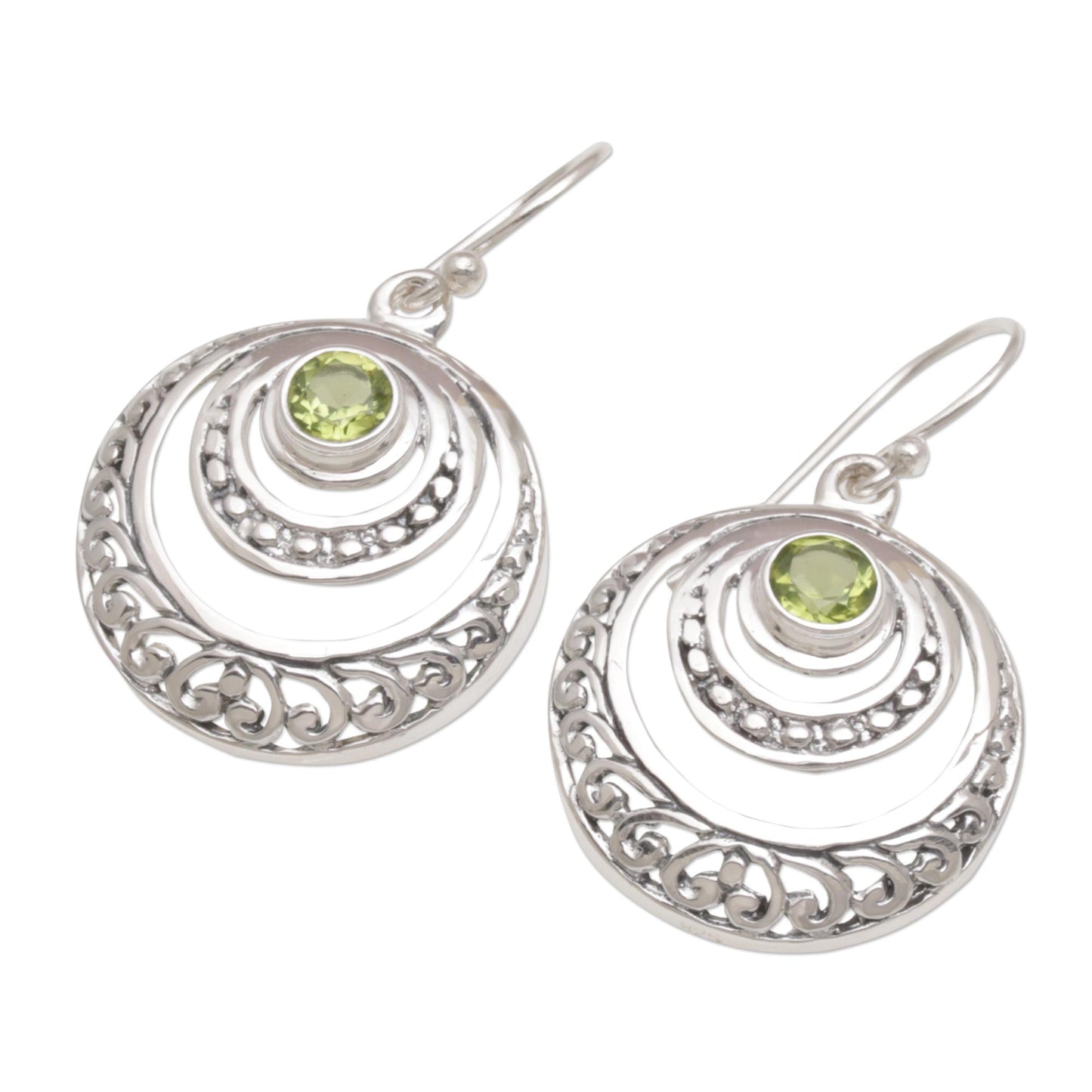 Heavenly Gleam Peridot and Sterling Silver Crescent Earrings from Bali