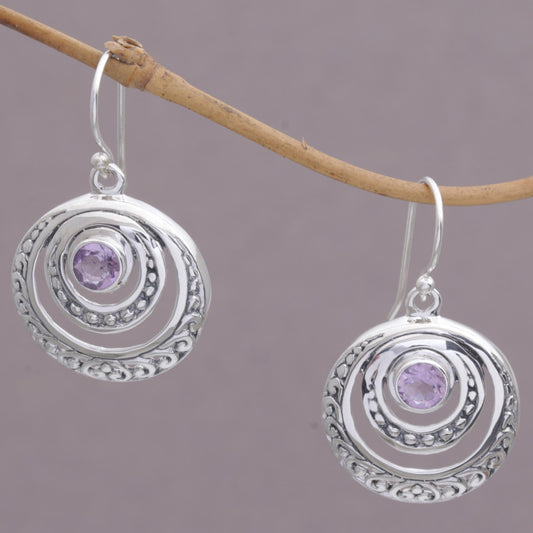 Heavenly Gleam Amethyst and Sterling Silver Crescent Earrings from Bali