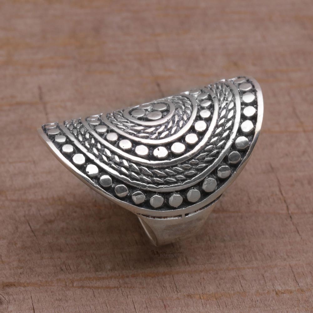 Dotted Shield 925 Sterling Silver Cocktail Ring from Bali