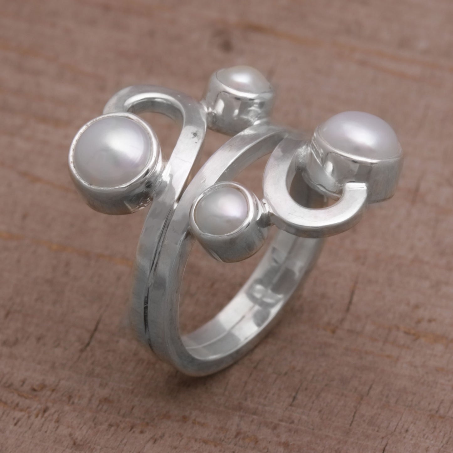 Vine Glow Cultured Pearl and Sterling Silver Cocktail Ring from Bali