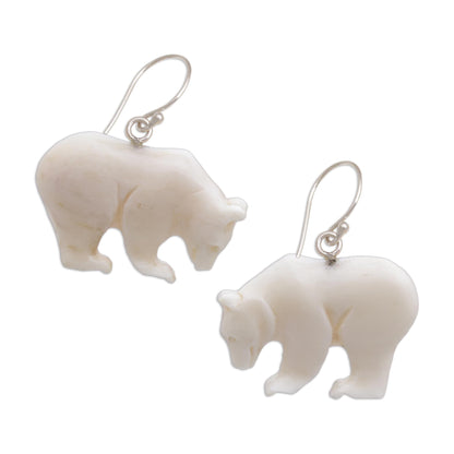 Grizzly Brothers Handcrafted Bone Grizzly Bear Dangle Earrings from Bali