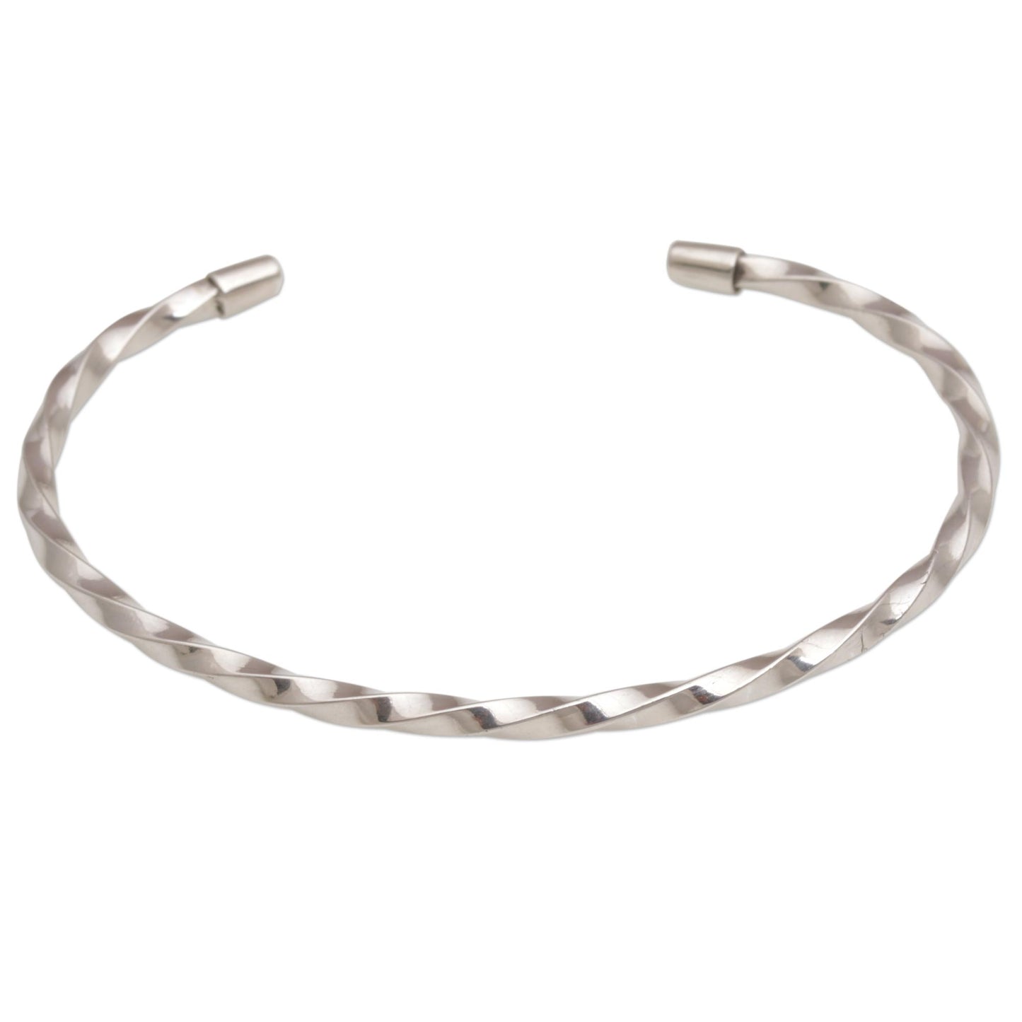 Shimmering Twist 925 Sterling Silver Twisted Cuff Bracelet from Bali