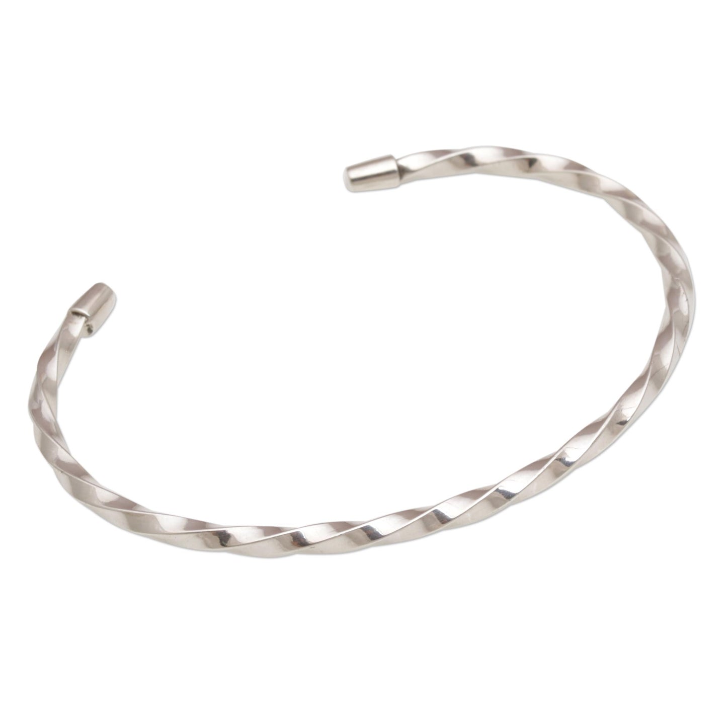 Shimmering Twist 925 Sterling Silver Twisted Cuff Bracelet from Bali