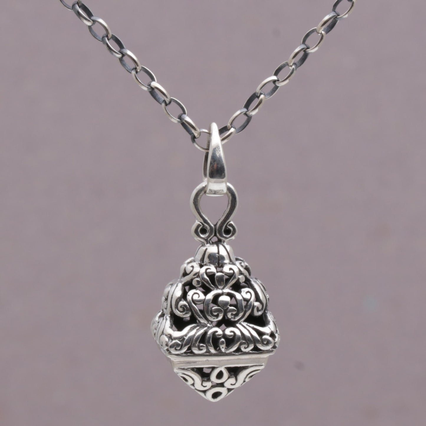 Temple Spirals 925 Sterling Silver Pyramid Pendant Necklace from Bali