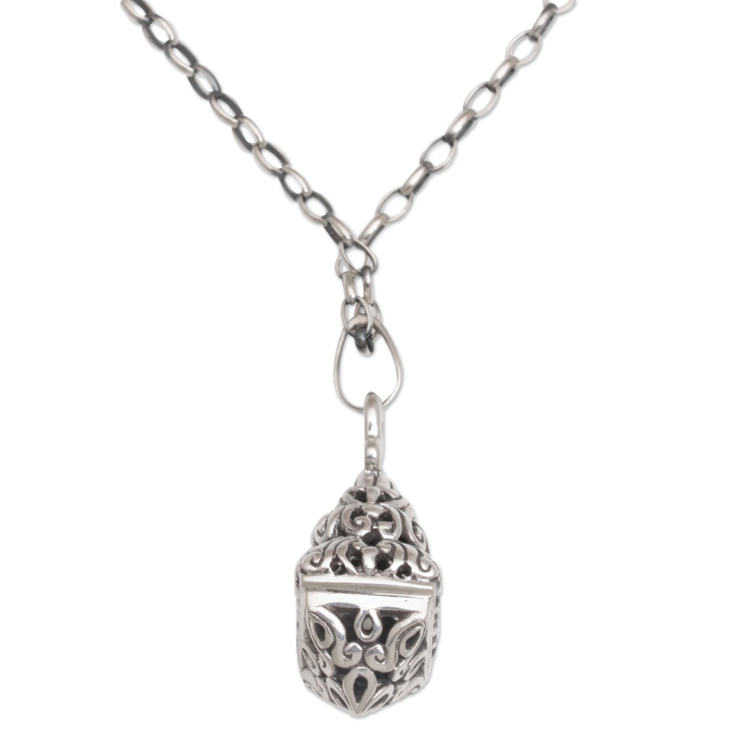 Temple Spirals 925 Sterling Silver Pyramid Pendant Necklace from Bali