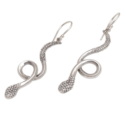 Spectacular Serpent Sterling Silver Snake Earrings with Bun Motifs from Bali