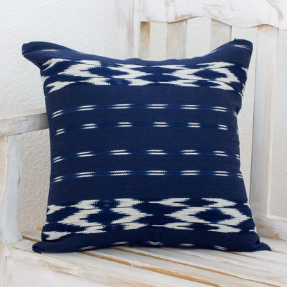 Ocean Elegance Cotton Cushion Cover in Ivory and Navy from Guatemala